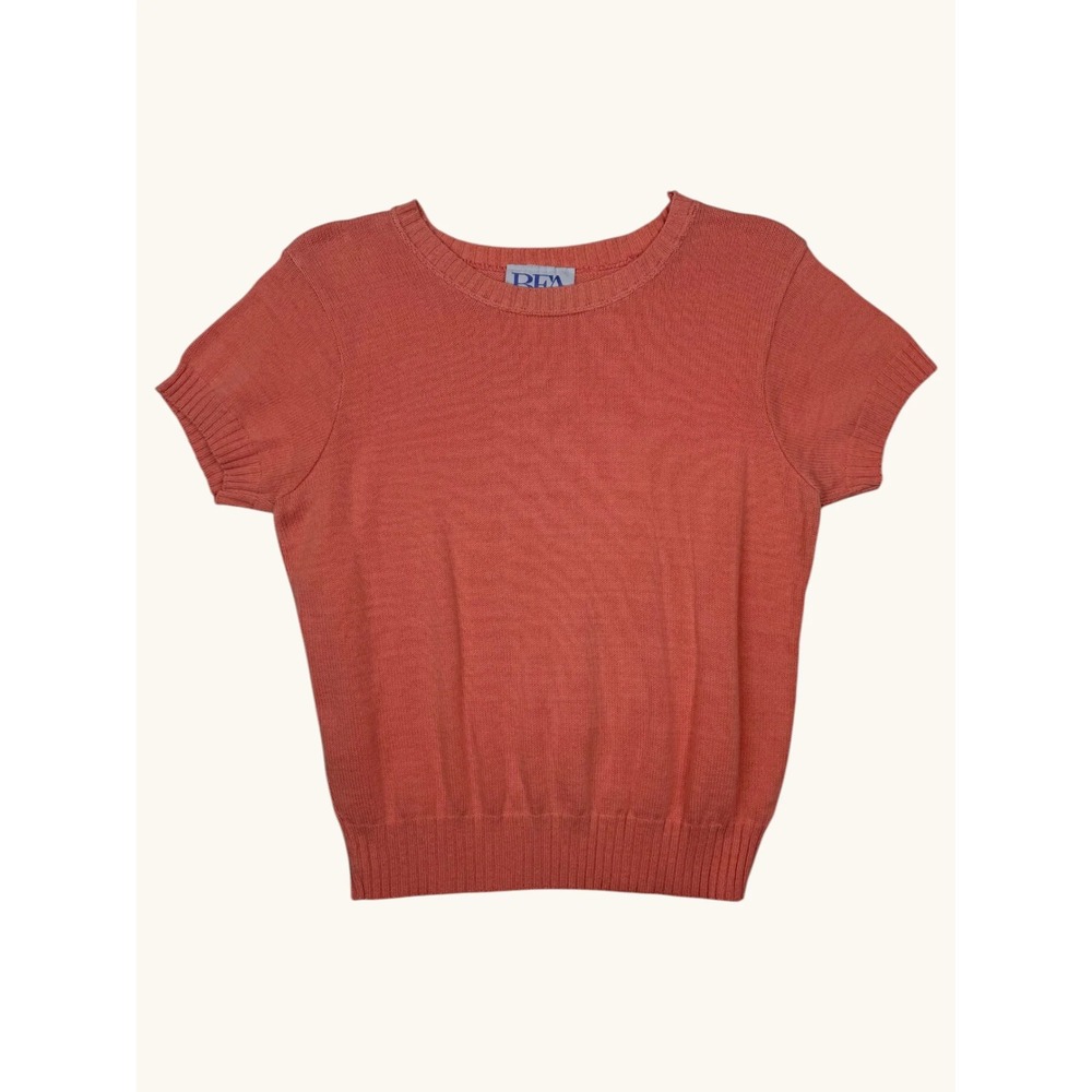 BFA Classics Coral Pink Short Sleeve Cotton Knit Sweater Top Petite Medium USA